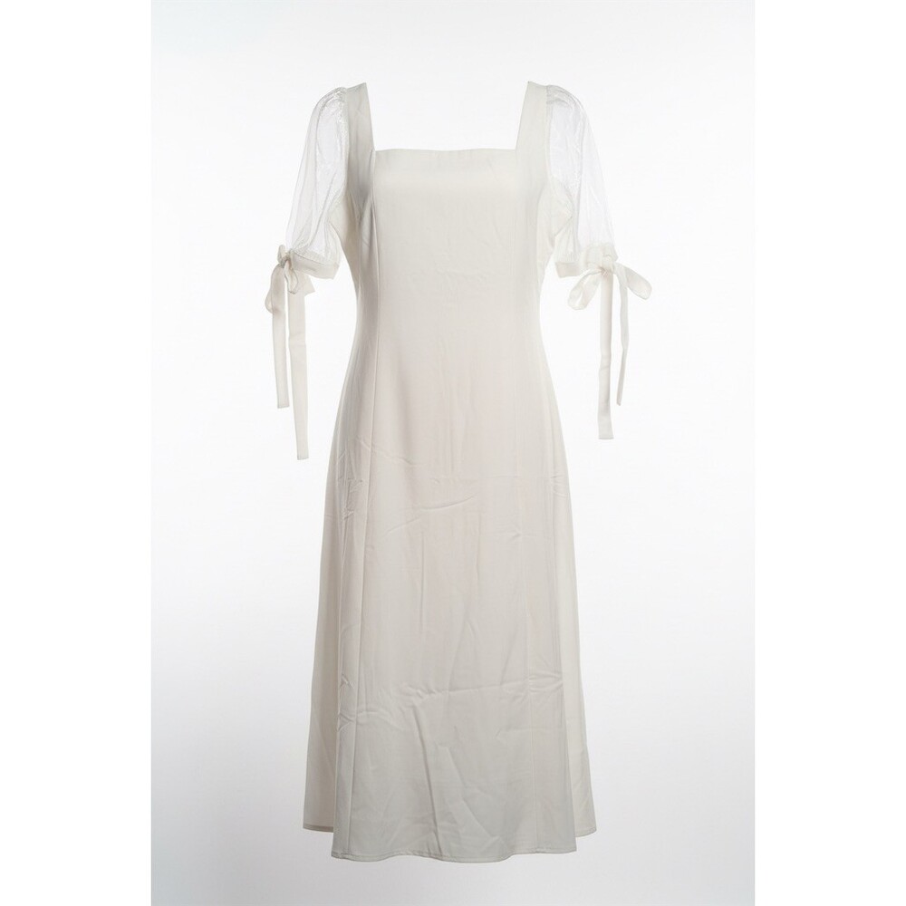 ROSIE POSIE Midi Dress Womens Size M Ivory Square Neck Sheer Puff bridal - Picture 2 of 5
